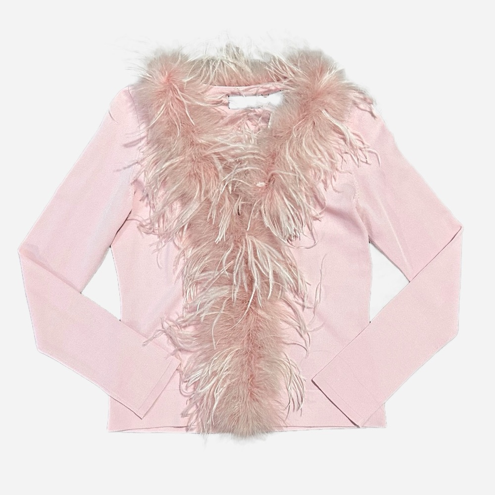 Vintage 90’s  Dana Buchman Feathery pink button down cardigan top medium NWT